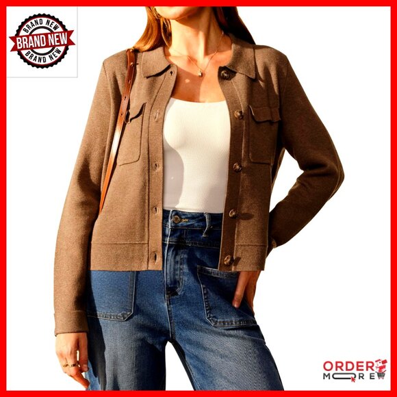 Wool Blend Cropped Cardigan Button Down Jacket Spring Fashion